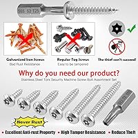 Vista 5 de Hilitchi Juego de 210 tornillos de acero inoxidable #10 Torx con cabeza de botón para chapa metálica antirrobo, de seguridad, antirrobo, a prueba