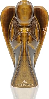 Gangesindia® Tiger Eye Guardian Angel Beautiful Gemstone Statue 2 Inches – Natural Crystal Angel – Hand-Carved Angel Charms for Protection, Love, Peace, and Positive Energy – Angel Figurines Décor