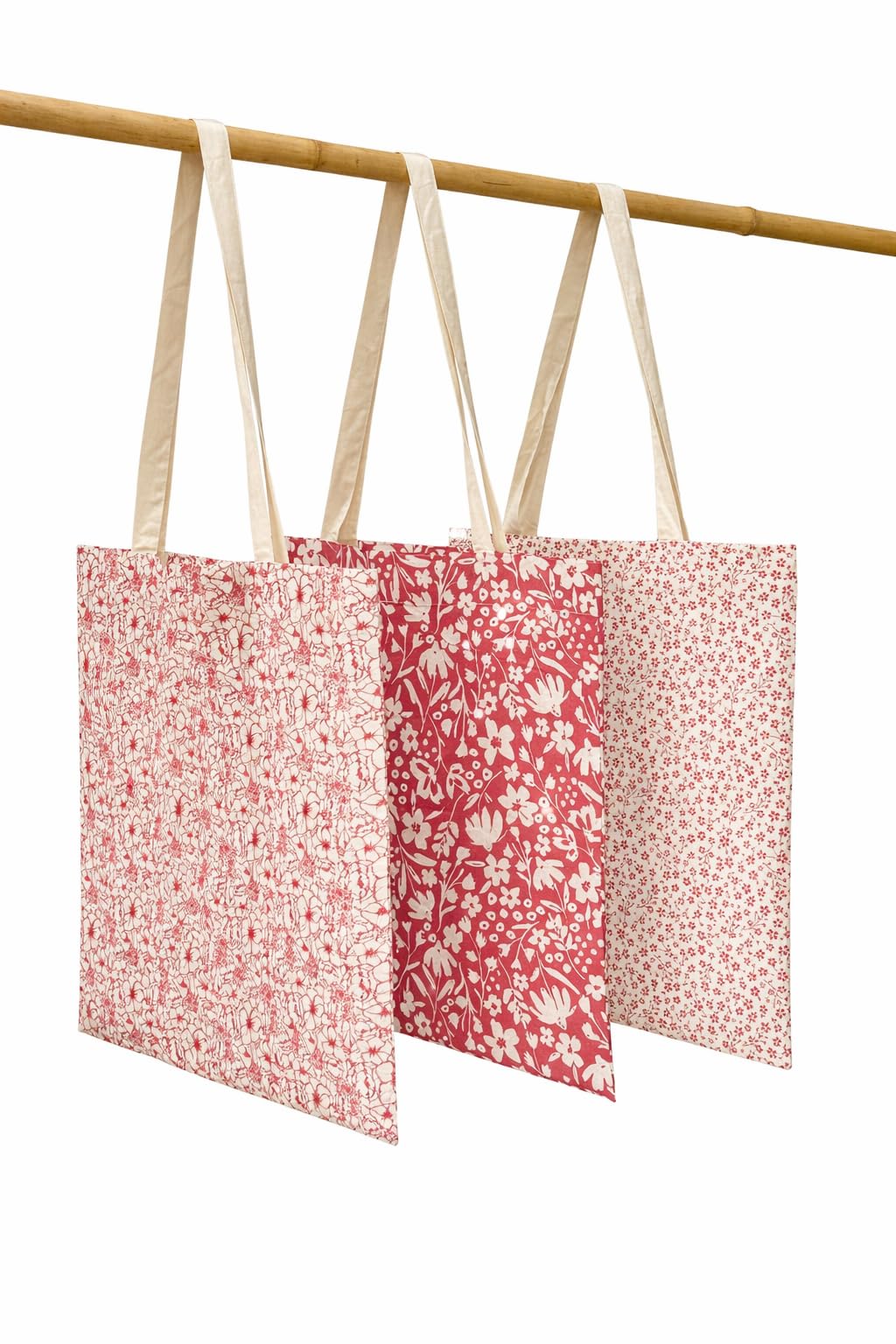3 PACK 100% ORGANIC COTTON FABRIC SHOPPING PRINTED TOTE BAGS, 16x17 Inch GOTS CERTIFIED, ECONOMIC, REUSABLE, WASHABLE, SUSTAINABLE, ENVIRONMENT FRIENDLY, Standard
