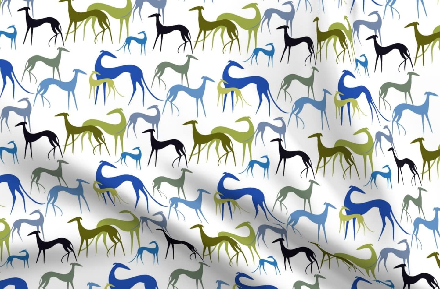 Spoonflower Fabric - Sighthounds Green Blue Greyhound Whippet Dog Printed on Upholstery Velvet Fabric Fat Quarter - Upholstery Home Decor Bottomweight Apparel