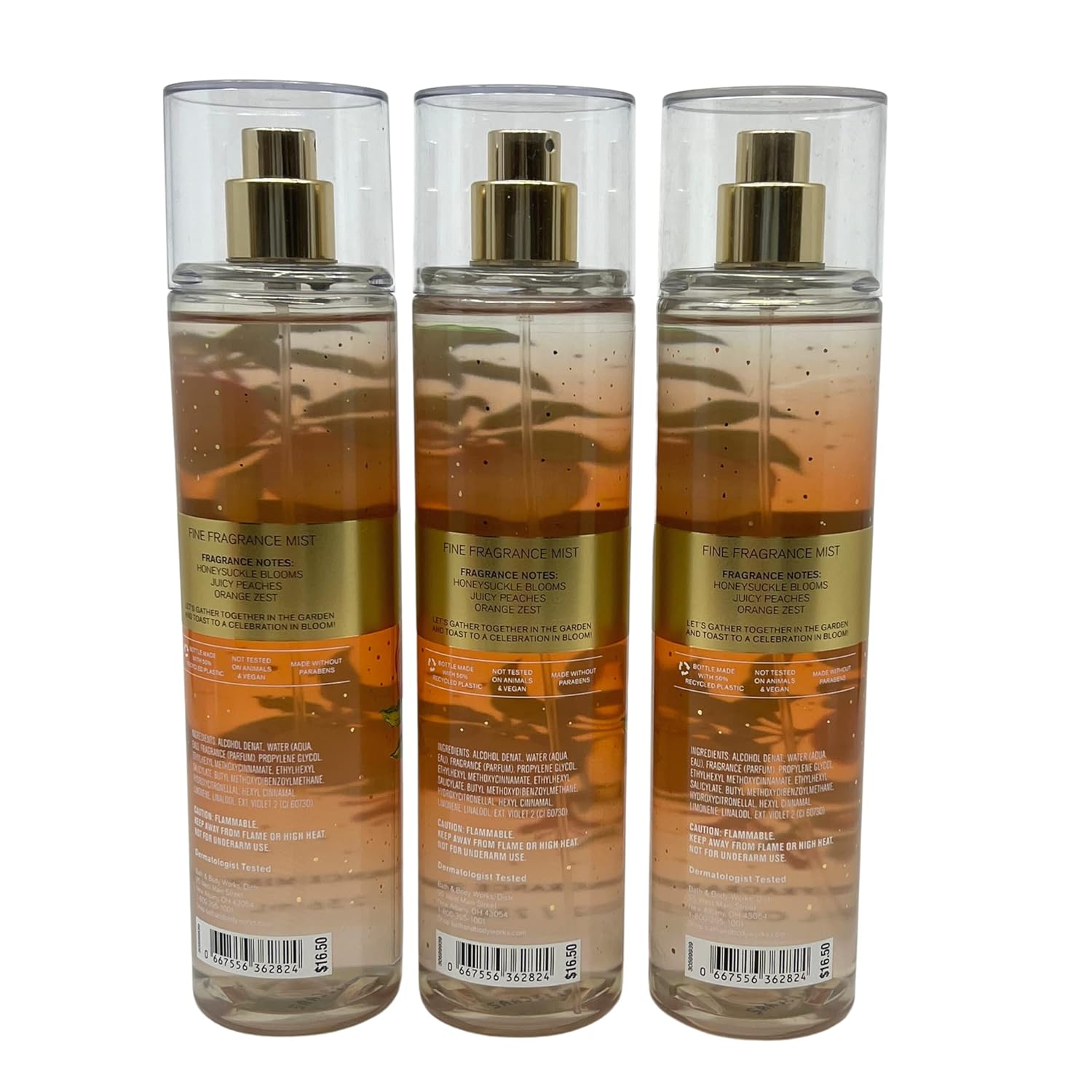 Bath & Body Works Honeysuckle & Peach Spritz Fine Fragrance Mist 8 oz - Value Pack of 3