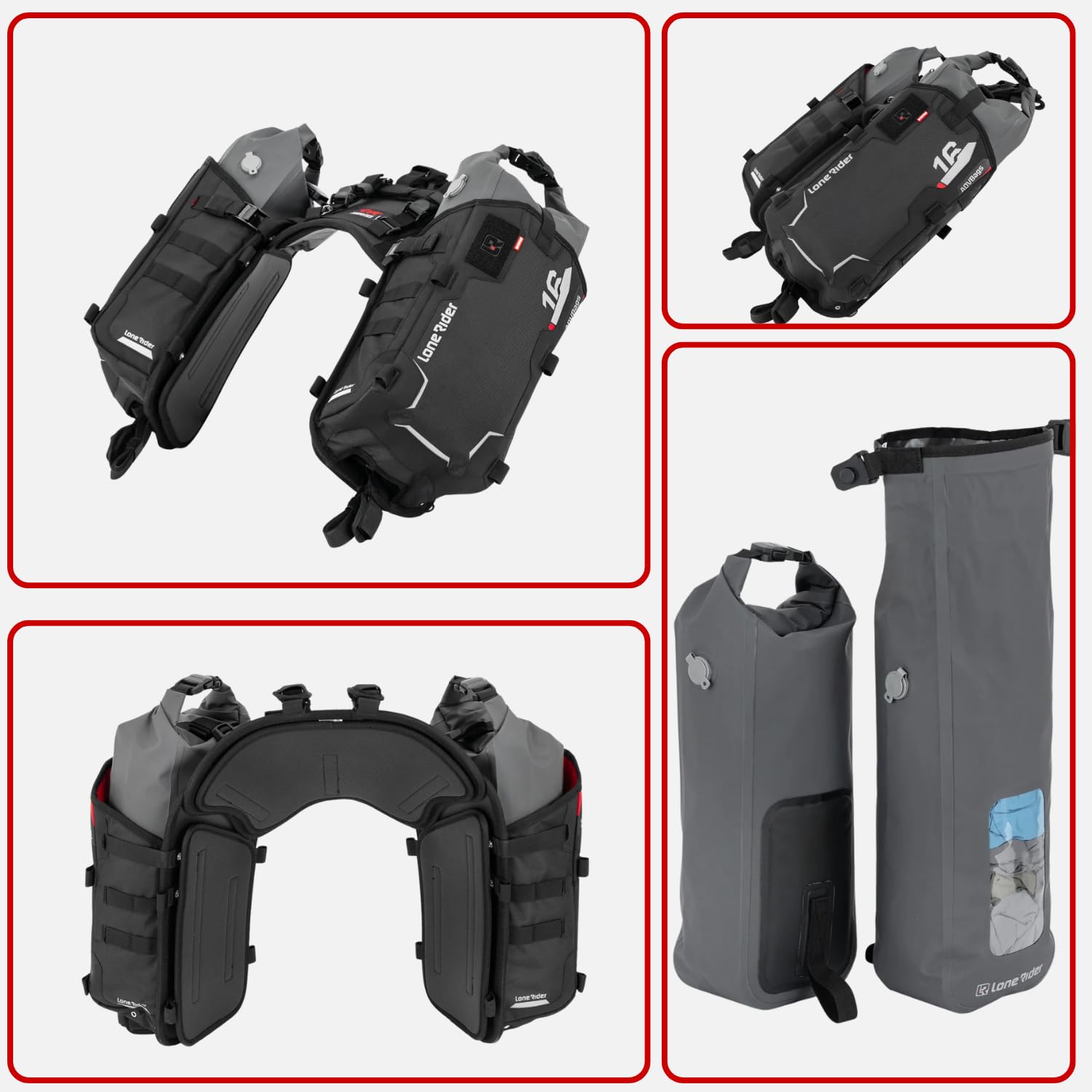 Lone Rider Borse Laterali Moto Senza Telaio 16L - per BMW | Borse 100% impermeabili/antipolvere: sacche roll-top, MOLLE & sgancio rapido. Adattabilità universale BMW & moto ADV.