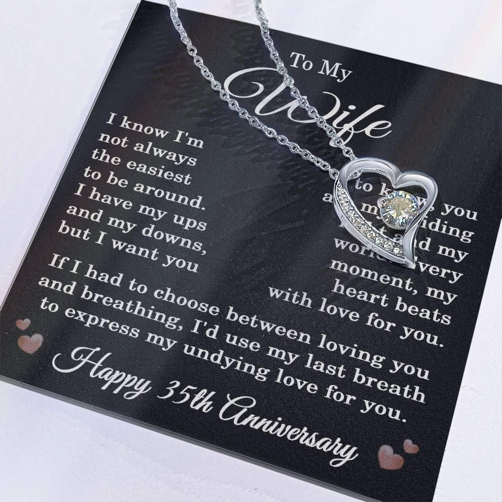 35th Anniversary Necklace for Wife from Husband 35 Years Anniversary Jewelry for Her Women Forever Love Pendant 14k White Gold Finish Standard Box