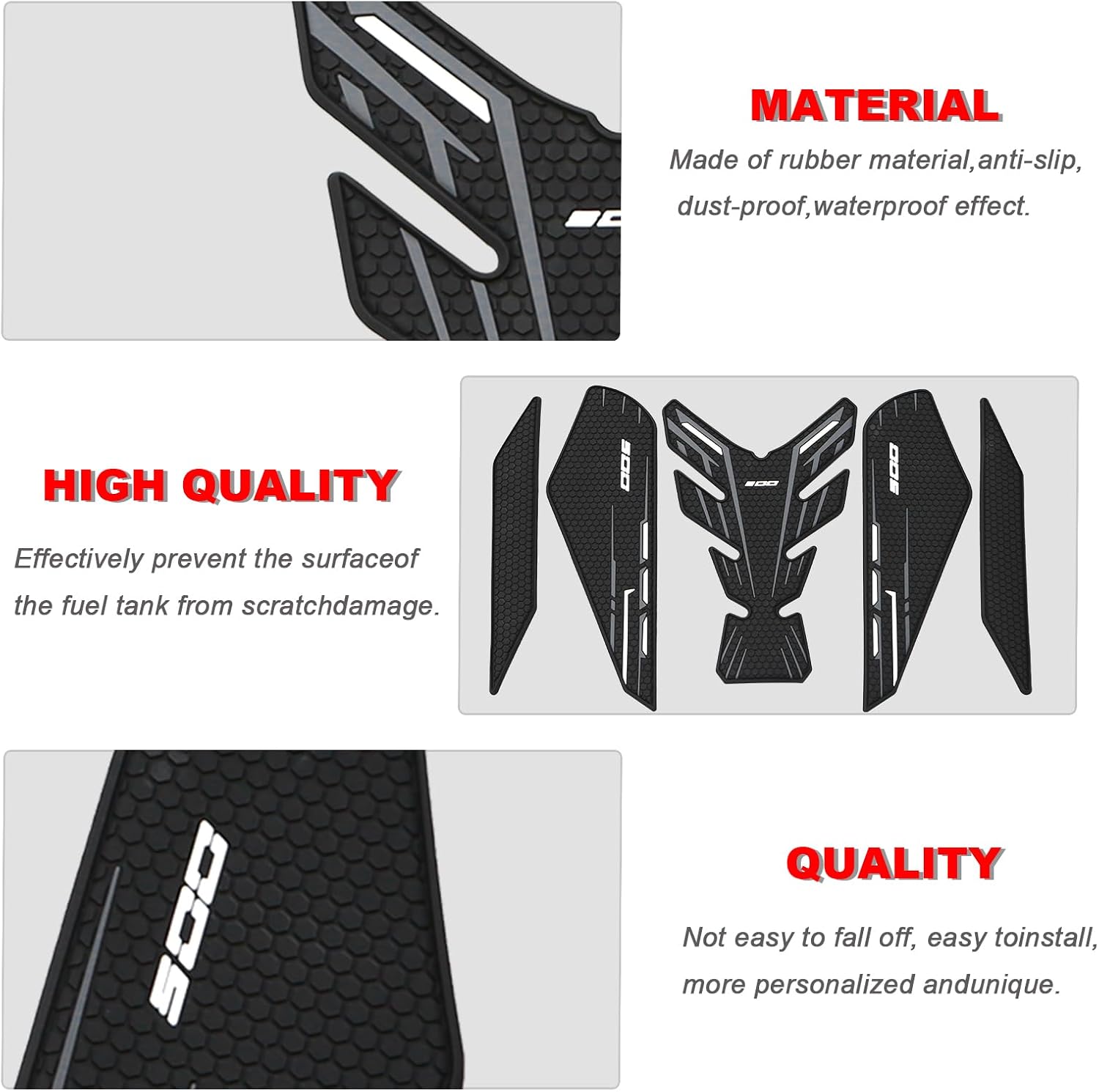For Kawasaki Ninja 500 Z500 Ninja500 SE 2024 2025 Side Fuel Tank Pad Protector Stickers Decal Compatible with Ninja 400 Z400 2018-2025 Tank Grips (Gray)