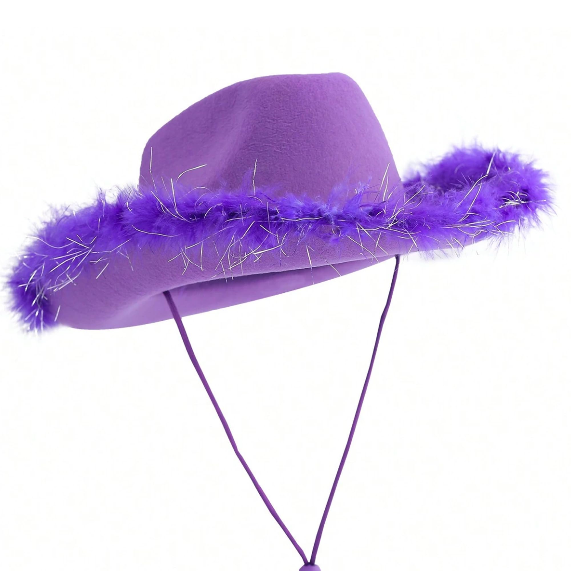 Pohotobooth Props Ltd Western Cowboy & Cowgirl Hats – One Size Fits Most – Perfect for Rodeos, Costumes, Festivals, Parties & Country-Themed Outfits (Purple Feather Trim)