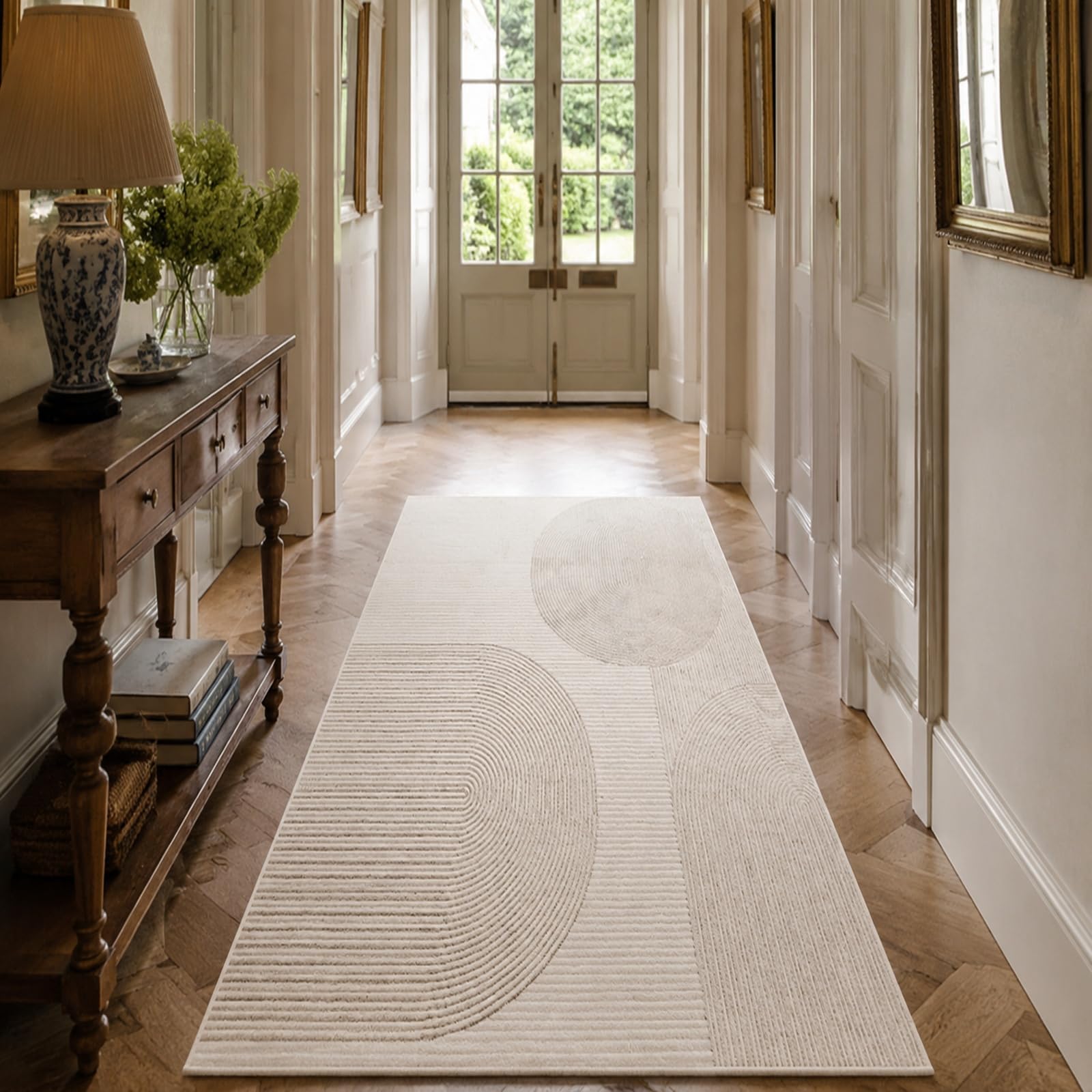 Tapis de salon et chambre moderne motif abstrait beige de haute qualité