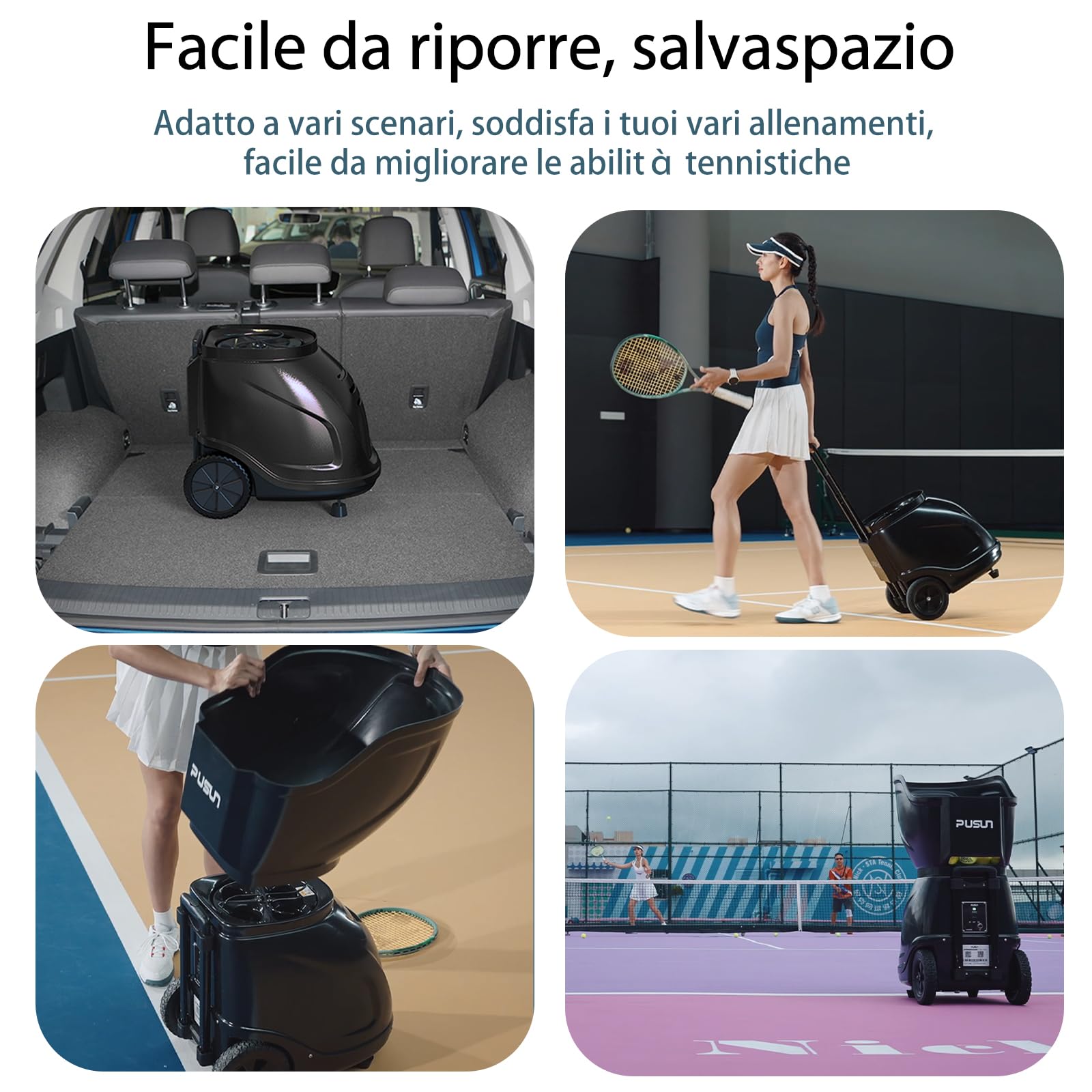 Generico PT-9001Pro Macchina Lanciapalle Tennis - App Control, 35 Punti Programmabili, Batteria 7-10h, 150 Palline, 20-140km/h, Allenatore Tennis Automatico Professionale