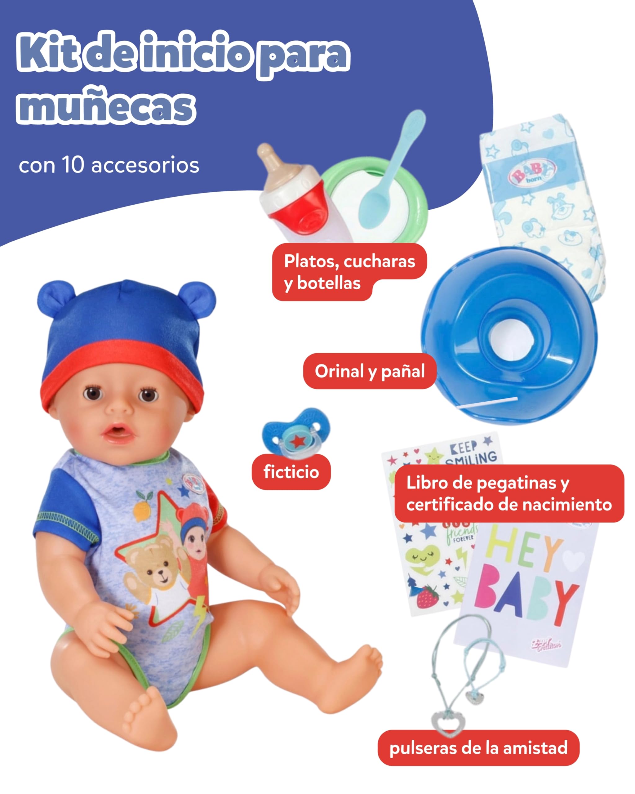 Baby Born Jonas - muñeco de 43 cm con 10 Funciones, Accesorios y Pelele incluidos. Funciona sin Pilas. Apto para niños a Partir de 3 años. | Accesorios incluidos, mono incluido, funciona sin pilas, a partir de 3 años