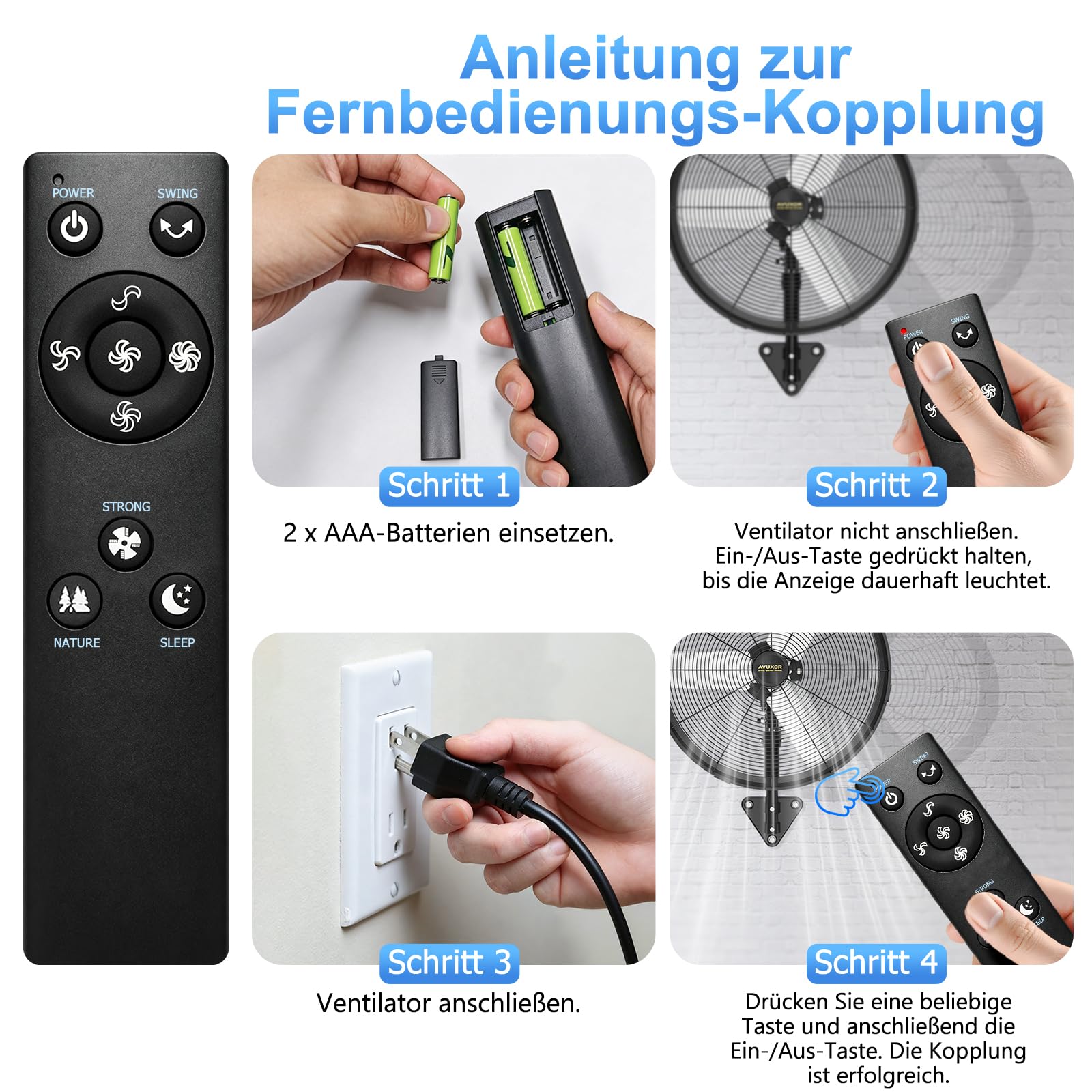 Industrieller Wandventilator Outdoor 60 cm mit Fernbedienung, BLDC Motor (bürstenlos), 90° Oszillation & 30° Neigung, 4 Stufen, wasserdichter Ventilator für Lager, Werkstatt Energiesparend