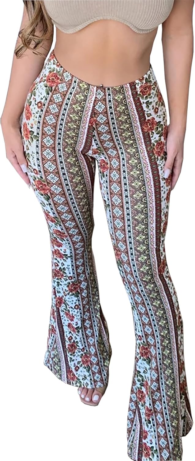 Flare Leggings Yoga Pants Women High Waisted Boho Flare Palazzo Pants Stretch Wide Leg Bell Bottom Yoga Leggings
