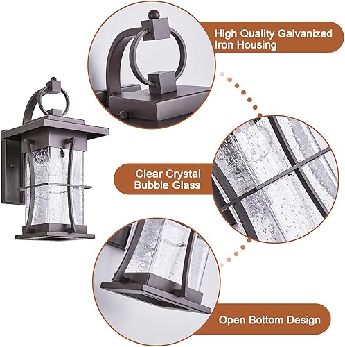 Miniatura 3 de Oil Rubbed Bronze Outdoor Light Sconces Wall Mount Matte Brown Outdoor Wall Lamp Large Exterior Porch Wall Lantern with Seeded Glass 15" Outside