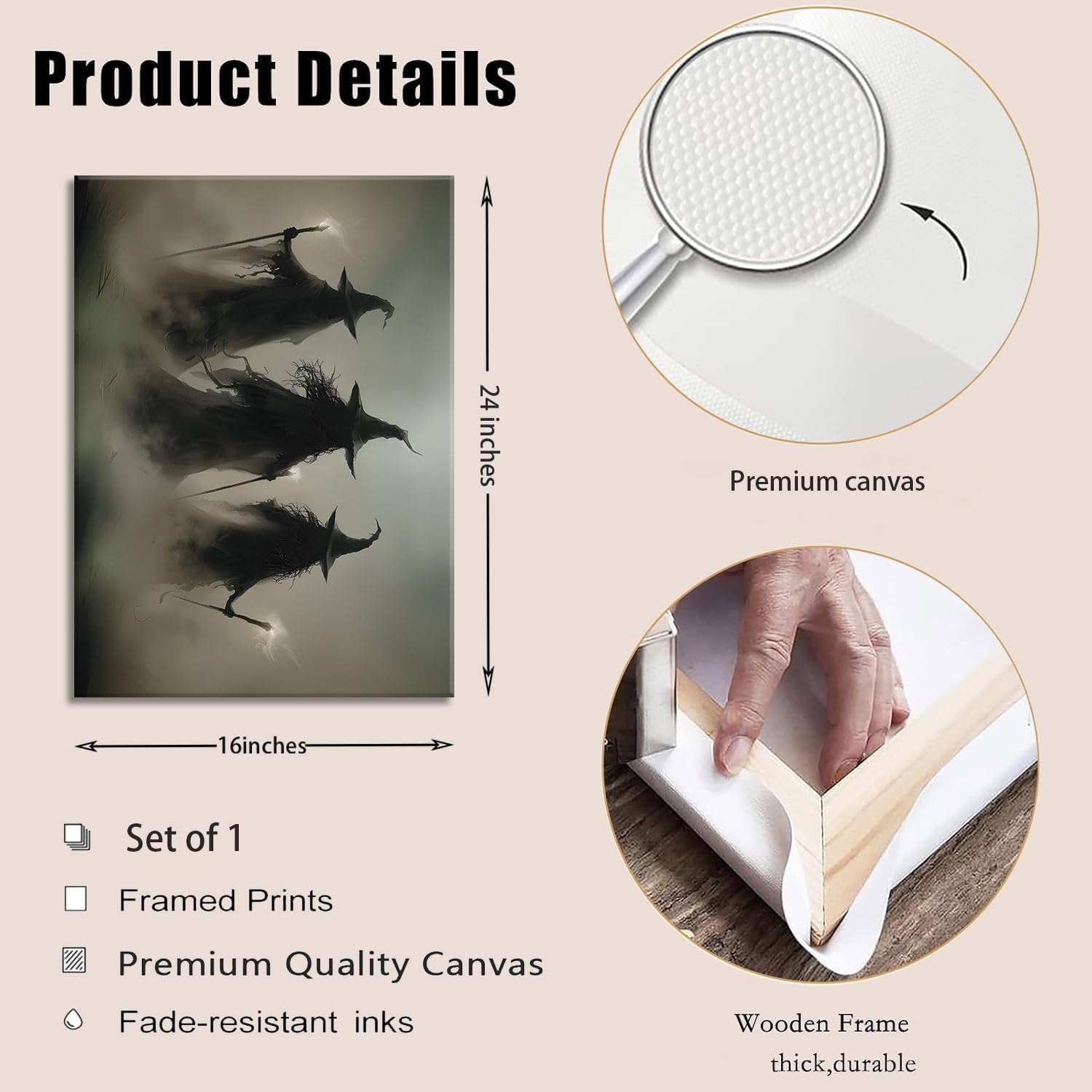 ILLBDR Halloween Vintage Witchy Wall Art Prints Creepy Gothic Dark Moody Pictures Decor Dark Academia Witches Victorian Painting Canvas Posters for Bedroom Bathroom 16x24 inch Framed