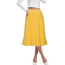 Womens Chiffon High Waist Skirt Pleated A-Line Swing Elastic Shirring Midi Length