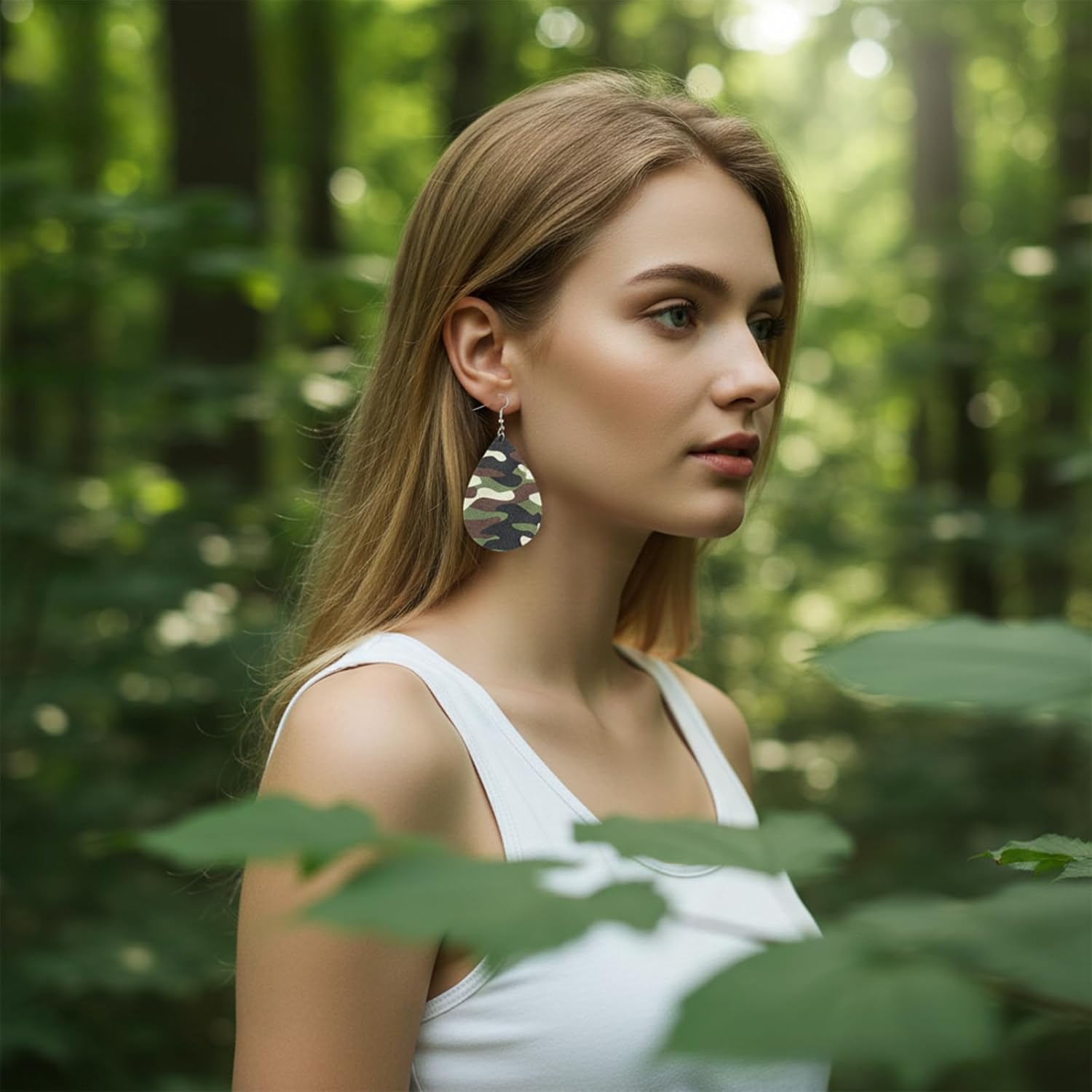 Camoflage Earrings For Women, Faux Leather Teardrop Dangle Earrings, Lightweight Soldier Cool Accessories Gifts - Image 6