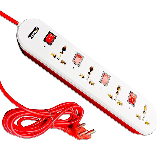 240 volts Extension Board, 4+4 Multi Plug Point Strip with LED Indicator, Individual Switches & Universal Sockets Extension Cord (2.8 Meter, White)