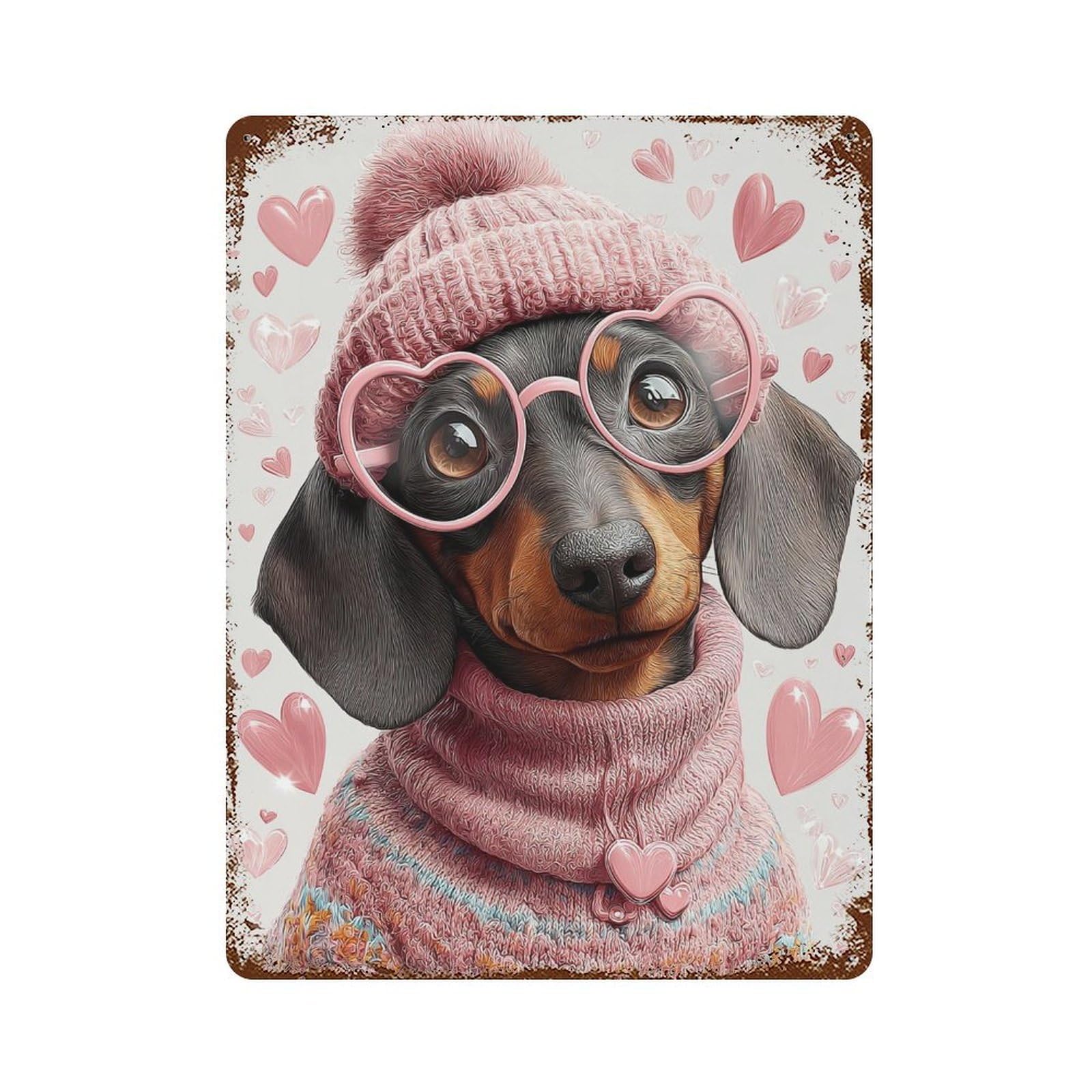 Charming Dachshund in Winter Fashion Rusty Metal Tin Sign 15.7"x11.8", for Pub, Kitchen And Man Cave Decor, Novelty Wall Decor
