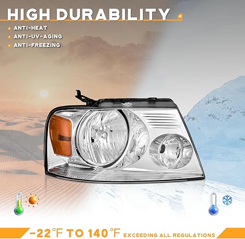 Miniatura 5 de WEELMOTO Faros delanteros para Ford F150 Pickup  06-08 Mark LT 2004-2008, conjunto de faros compatibles con carcasa cromada de repuesto de faros