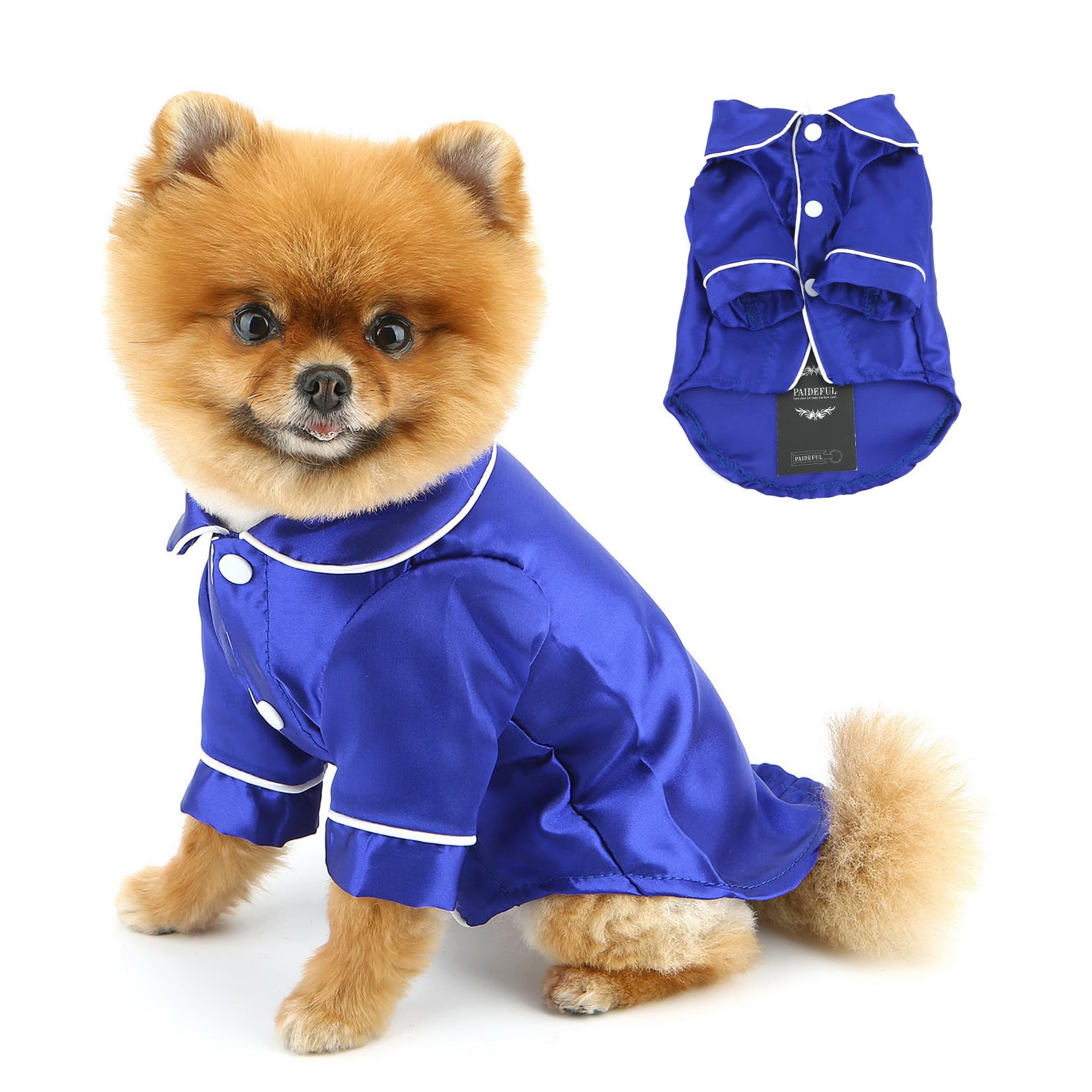 PAIDEFUL Soft Faux Silk Sleepwear for Small Dogs Cats Lapel Doggie Loungewear Lightweight Breathable Puppy Pajamas PJS Two-Legged Pet Shirt Clothes Summer Chihuahua Apparel Button Up,Royalblue,5XL
