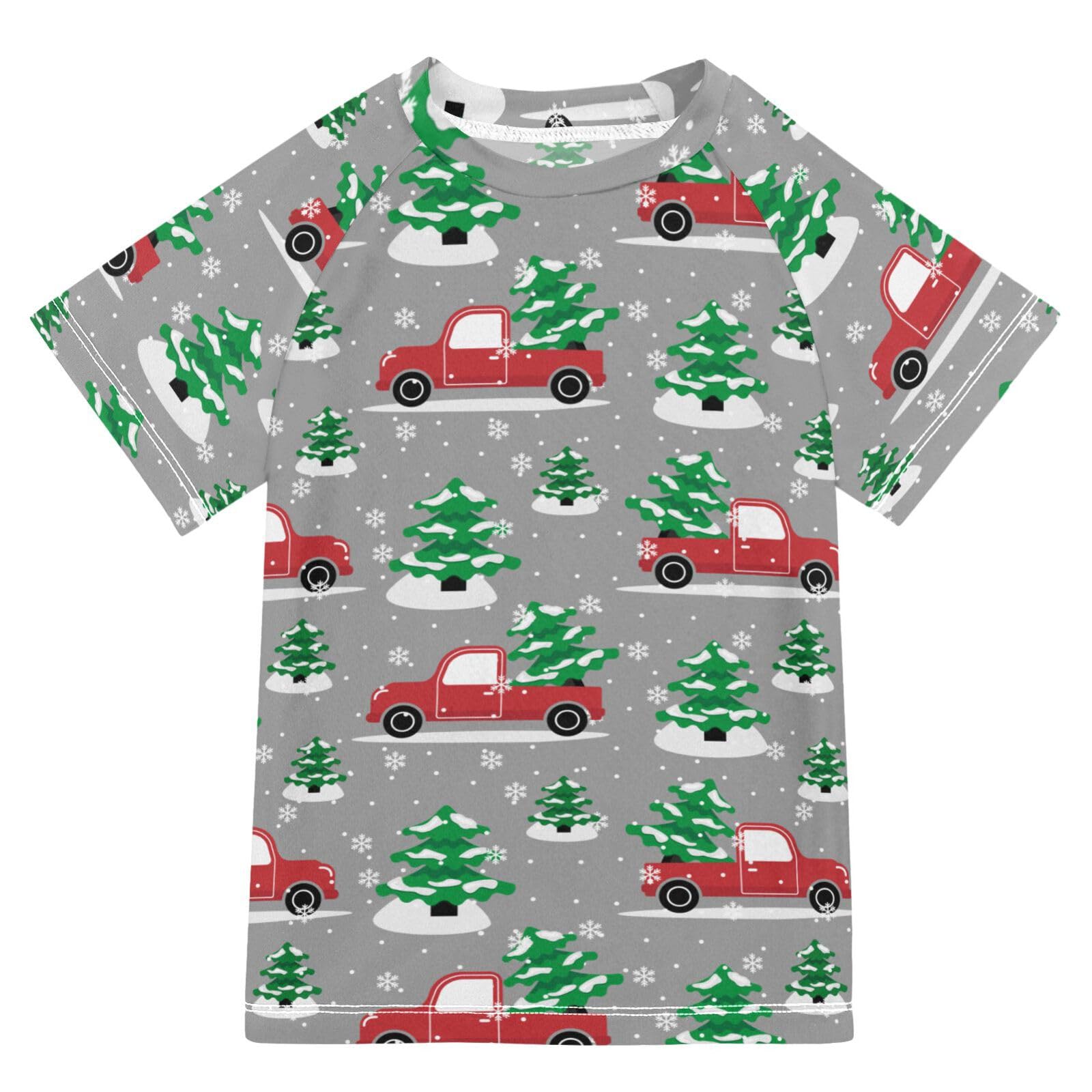 Aflyko Christmas Boys' Swim Shirt Pickup Xmas Tree Rash Guard Beachwear Sun Protection Fishing Hiking Camping Surfing Swimming Toddler Infant Summer Daily T-Shirt, 4T Multicoloured