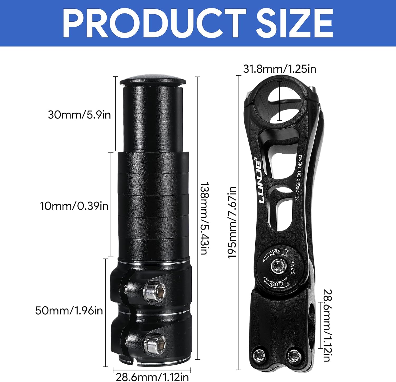 Adjustable Bike Stem Riser & Handlebar Extender, Universal 31.8mm Bicycle Stem, ±80° Angle Adjustable MTB Stems for 28.6mm Bike Fork, Compatible with Road Bicycle E-Bike BMX