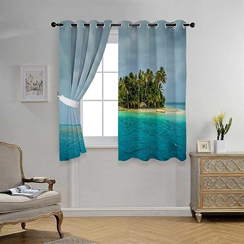 Miniatura 2 de Cortinas para Sala Elegantes Modernas Sea Island Coast Beach Room Separador de Cortina Bloqueador de Ruido de Ventana 72 pulgadas de ancho por 85