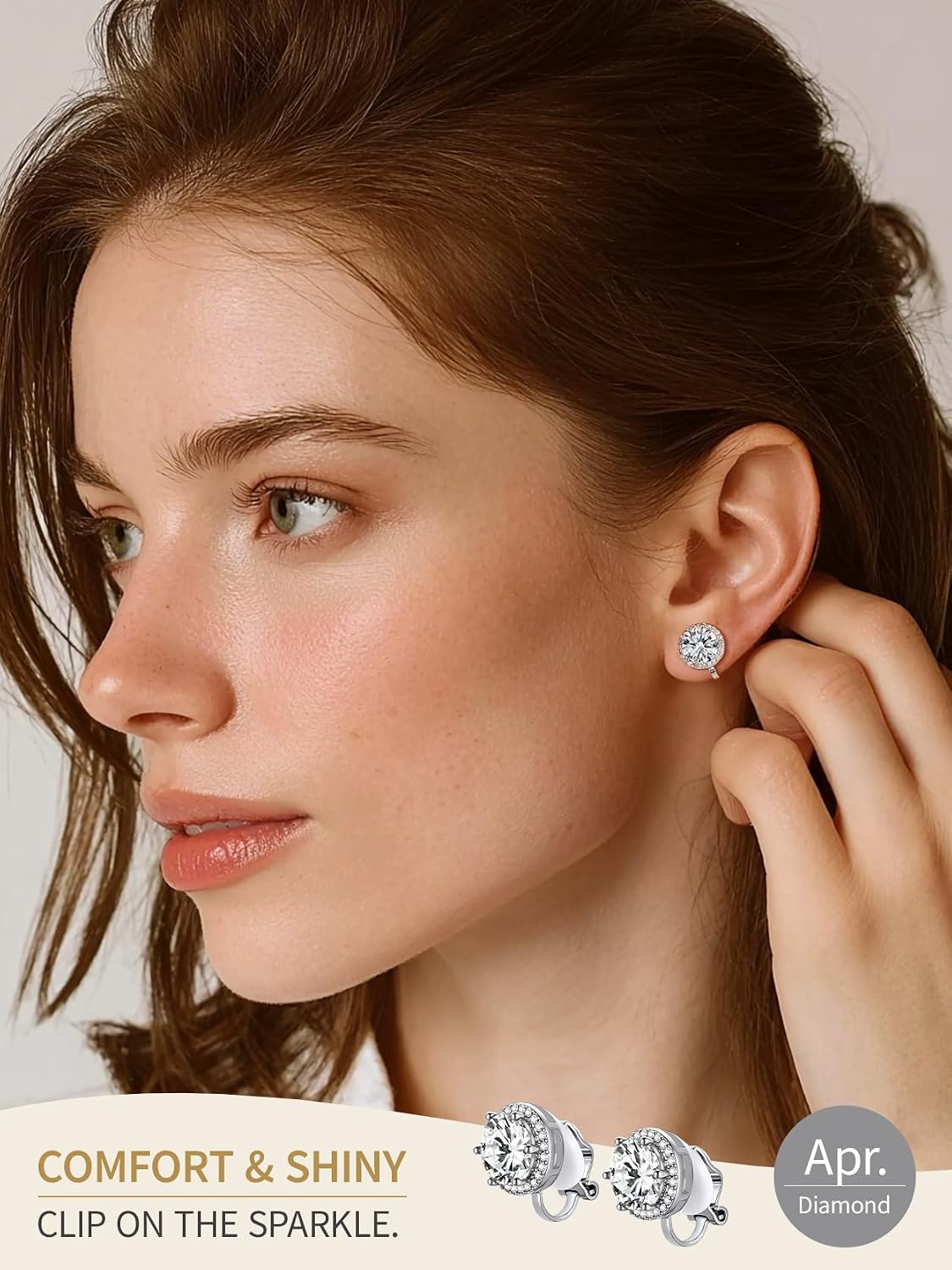 FindChic Sparkling Birthstone Clip On Earrings for Women, Silver Plated Stud Earrings 8MM Cubic Zirconia Non Pierced Studs, 12 Months Birthday Jewelry Gift