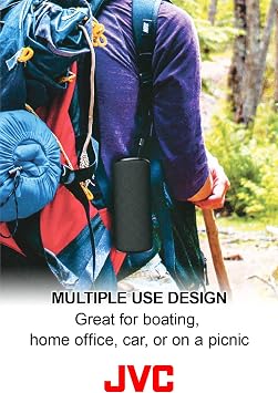 JVC Portable Wireless Speaker with Surrounding Sound, Bluetooth 4.2, Waterproof IPX7, 8-Hour Battery Life - SPSX2BT,Black