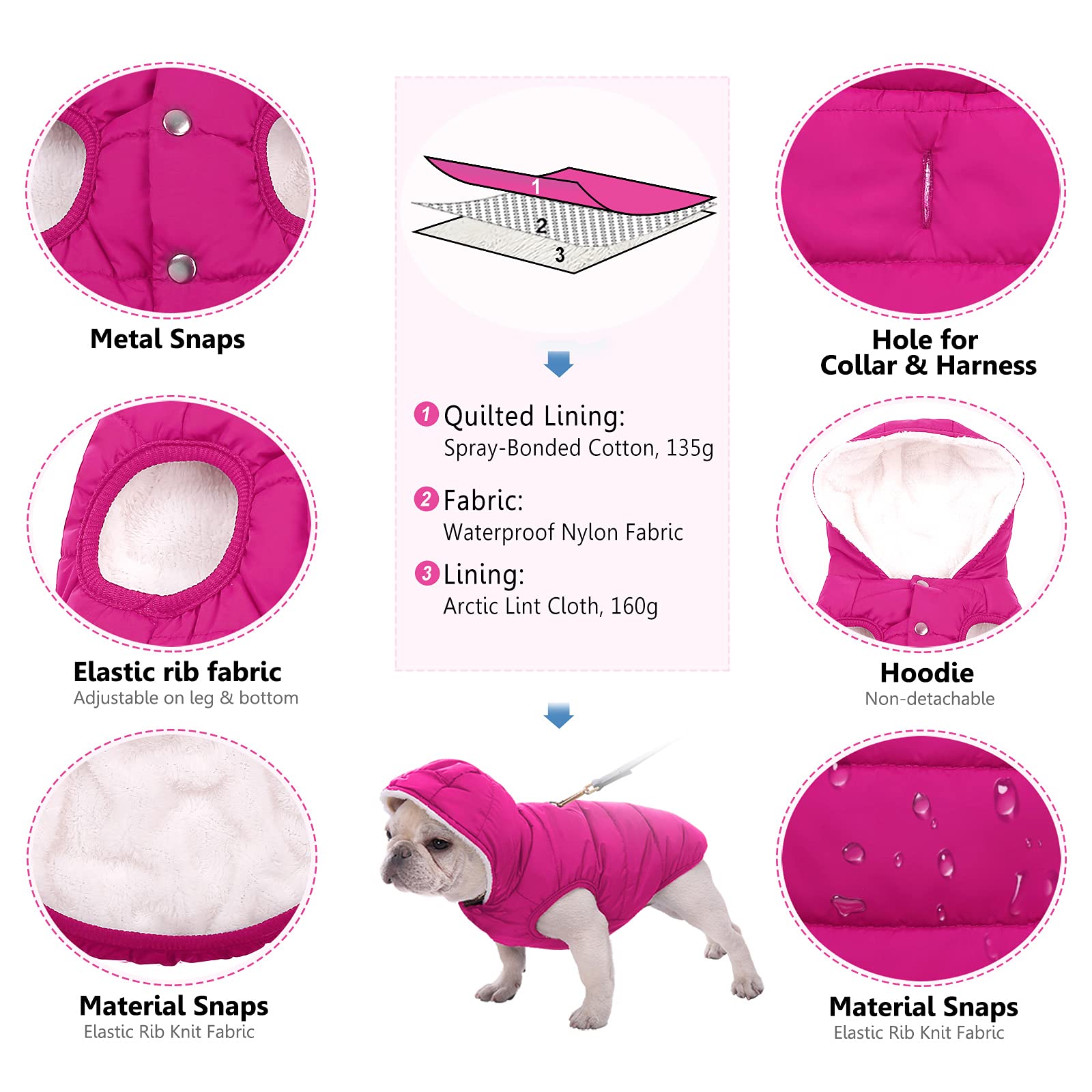 Sudadera con capucha de forro polar para perro, resistente al viento, impermeable, forro polar y algodón, chaqueta cálida para perro, ropa para mascotas para clima frío, chaleco para perros pequeños,