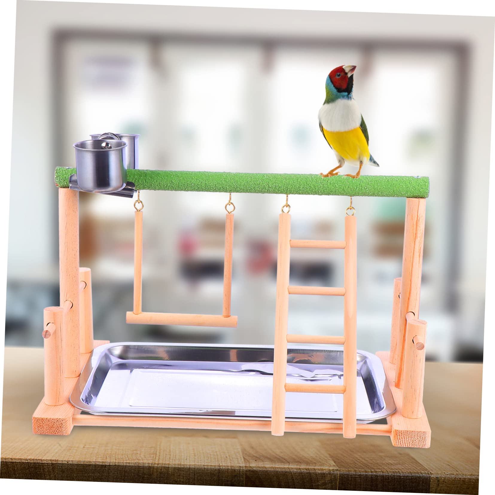 Parrot Playstand Legno Con Trespolo e Altalena Per Uccelli Giochi Stimolanti Per Pappagalli Cocorite e Inseparabili Supporto Per Arrampicata e Allenamento Pet Friendly