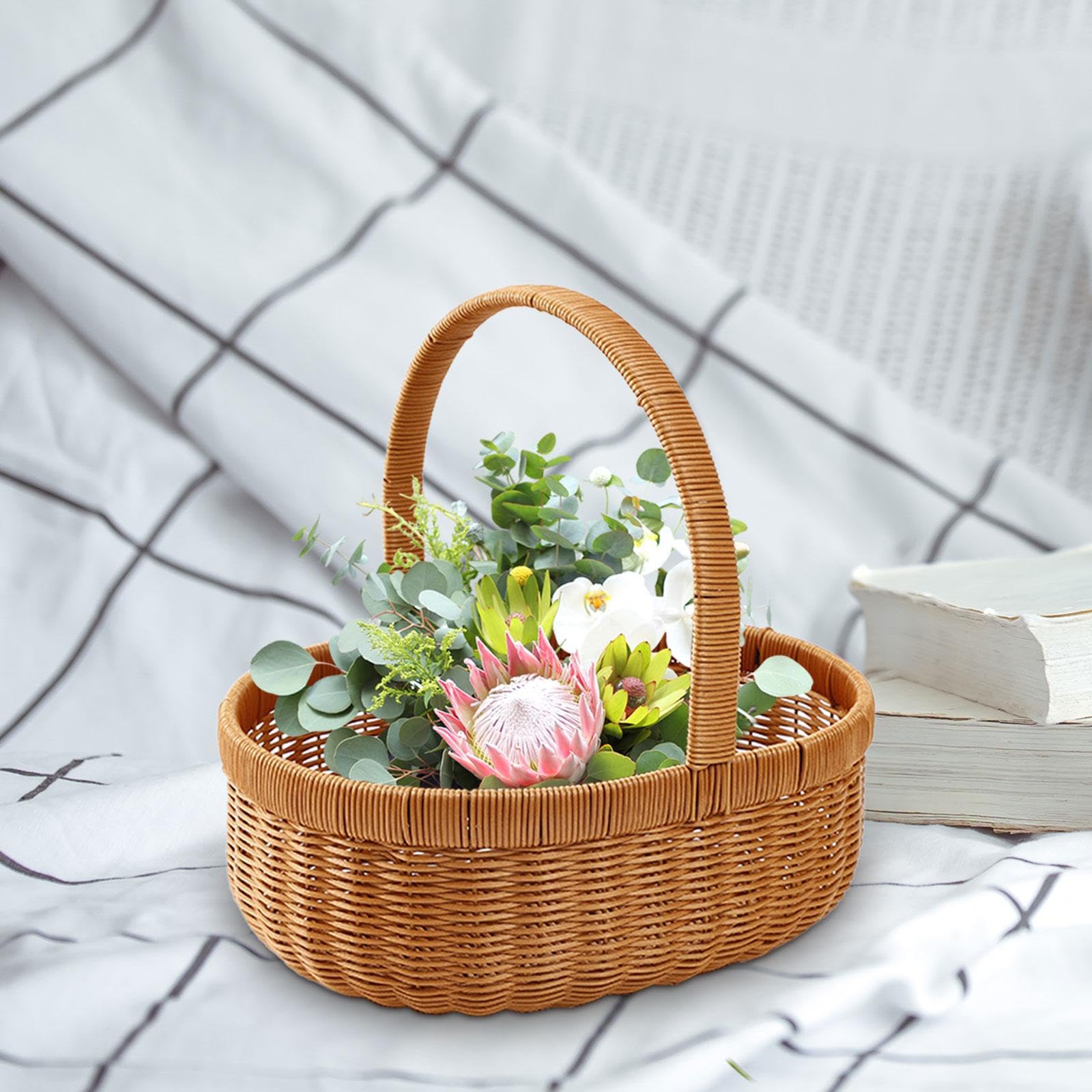 Cesto Intrecciato a Mano, Cesto per Frutta, Cesto Regalo Vuoto, Cesto da Picnic in Finto Rattan, di Fiori per Dolci, Picnic, Frutta, l