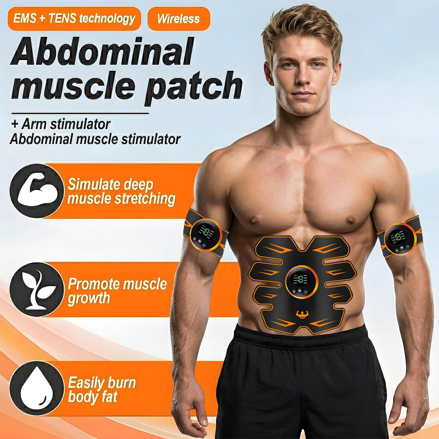 EMS Trainingsgerät, USB Wiederaufladbar Muskelstimulator bauchtrainermit - Bauchmuskeltrainer EMS Elektrische Muskelstimulation, EMS Bauchtrainer