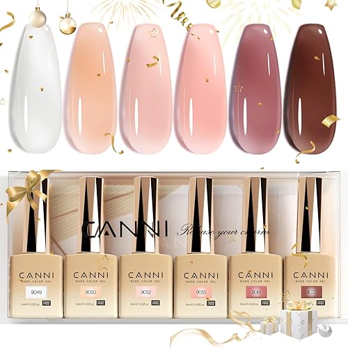 CANNI Juego de esmaltes de uñas de gel sin hema, de 0.3 fl oz, 6 unidades, color blanco lechoso neutro, transparente, color blanco lechoso, kit de