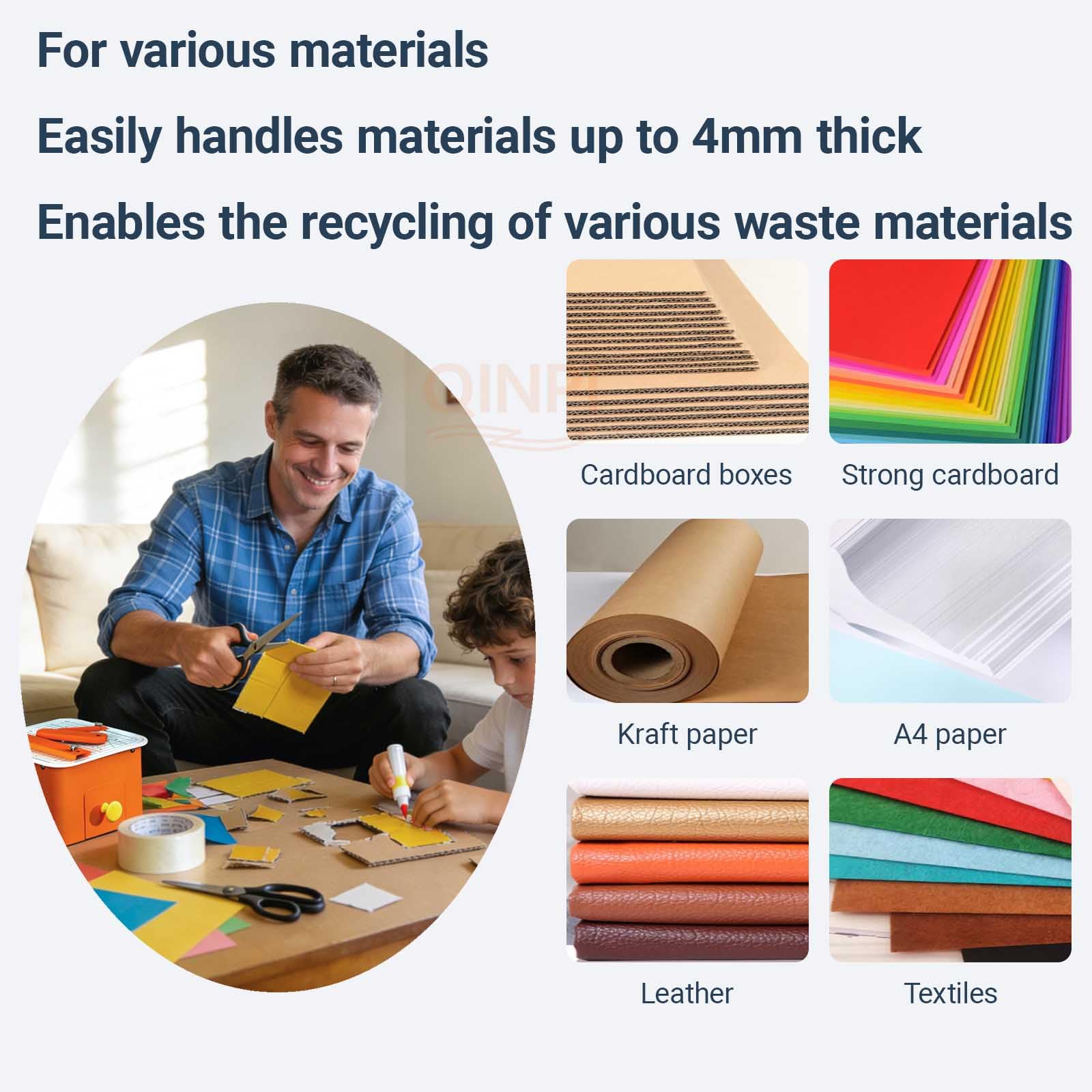 Cortador eléctrico de cartón con 5 tarjetas de corte, herramienta de reciclaje segura para proyectos de bricolaje, corta grosor de hasta 4 mm, ideal para manualidades de tecnología creativa