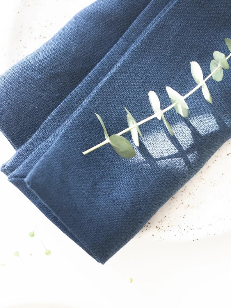 Cotton Dark Blue Softened Cotton Napkins, Navy Blue Cotton Napkins for Wedding, Mitered Corners Pure Soft Cotton Napkin, Blue Cotton Cloth Napkins (16X16Inch 12Pcs)