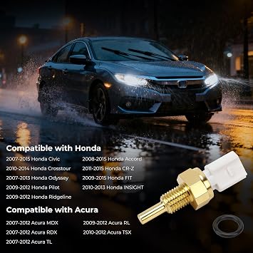 Engine Coolant Temperature Sensor for 2007-2015 Honda Acura Accord Odyssey | For 2008-2015 Accord, 2007-2015 Civic, 2007-2013 Odyssey, 2009-2015 FIT, 2009-2012 Pilot, 2009-2012 Ridgeline, 2007-2012 MDX