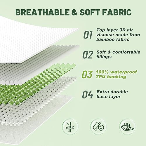 Miniatura 3 de Minoroty Protector de colchón impermeable tamaño Queen de viscosa hecha de bambú, sin ruido, lavable con bolsillo profundo de hasta 21 pulgadas