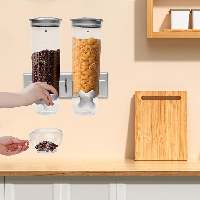 2 Dispensadores de Cereal, Contenedores para Alimentos, Dispensador de Pared, Gran Capacidad para Dulces, Almacenaje Conveniente con Control Dual para Dulces, Avena, Frijoles de Café, Nueces (Plateado) miniatura 3