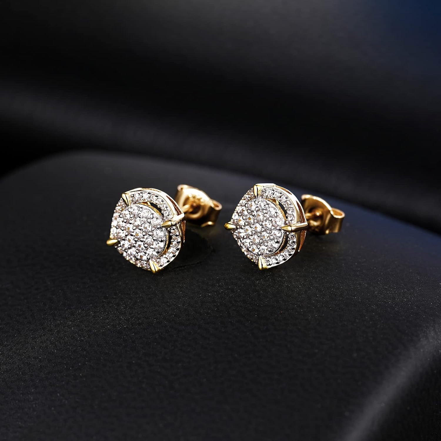 TRUMIUM Sterling Silver Earrings for Men Gold Plated and Silver Plated Halo Diamond Round Cz Stud Earrings Screw Back Hypoallergenic