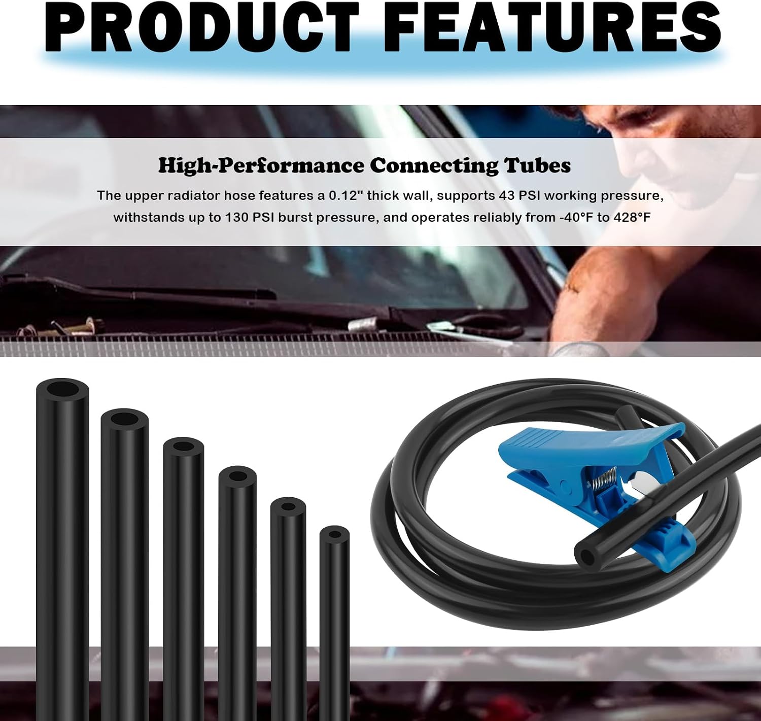6PCS 4.9Ft ID 1/8" 5/32" 1/4" 5/16" 3/8" 3/16" Vacuum Lines Automotive Kit,Silicone Vacuum Hose Automotive with 64pcs Connectors & Tube Cutter,Multipurpose Vacuums Tube for Water/Air