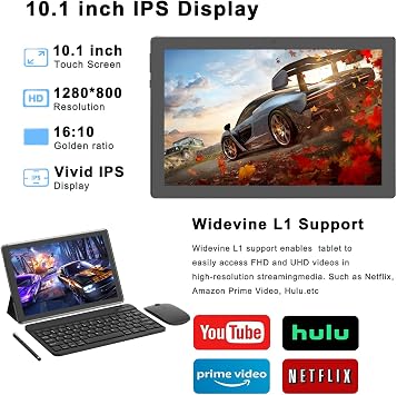 COOPERS Tablet Android 15, 10 inch Tablet 18GB RAM+128GB ROM 2TB Expandable, 2.0Ghz Quad-core Processor, 5G WiFi6 BT5.0, Dual Cameras, 2 in 1 Tablets with Keyboard Case Mouse Stylus, Widevine L1 Black