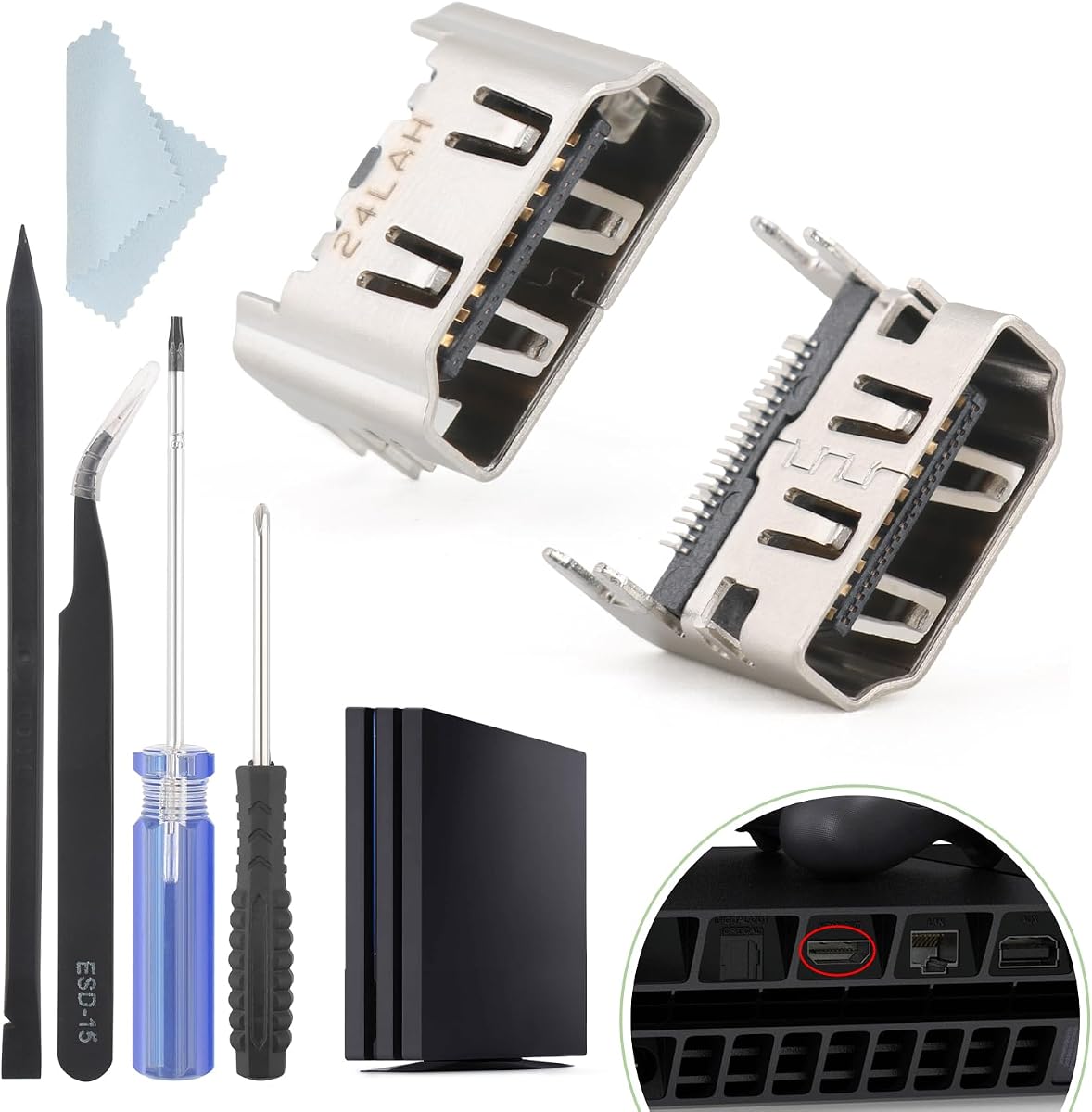 2PCS for PS4 HDMI Port Replacement for Sony Playstation 4 PS4 Socket Jack Interface Connector for PS4 Console Accessories Parts with Repair Kit