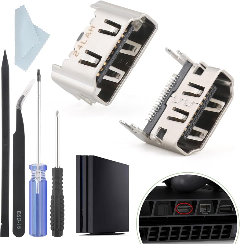 2PCS for PS4 HDMI Port Replacement for Sony Playstation 4 PS4 Socket Jack Interface Connector for PS4 Console Accessories Parts with Repair Kit