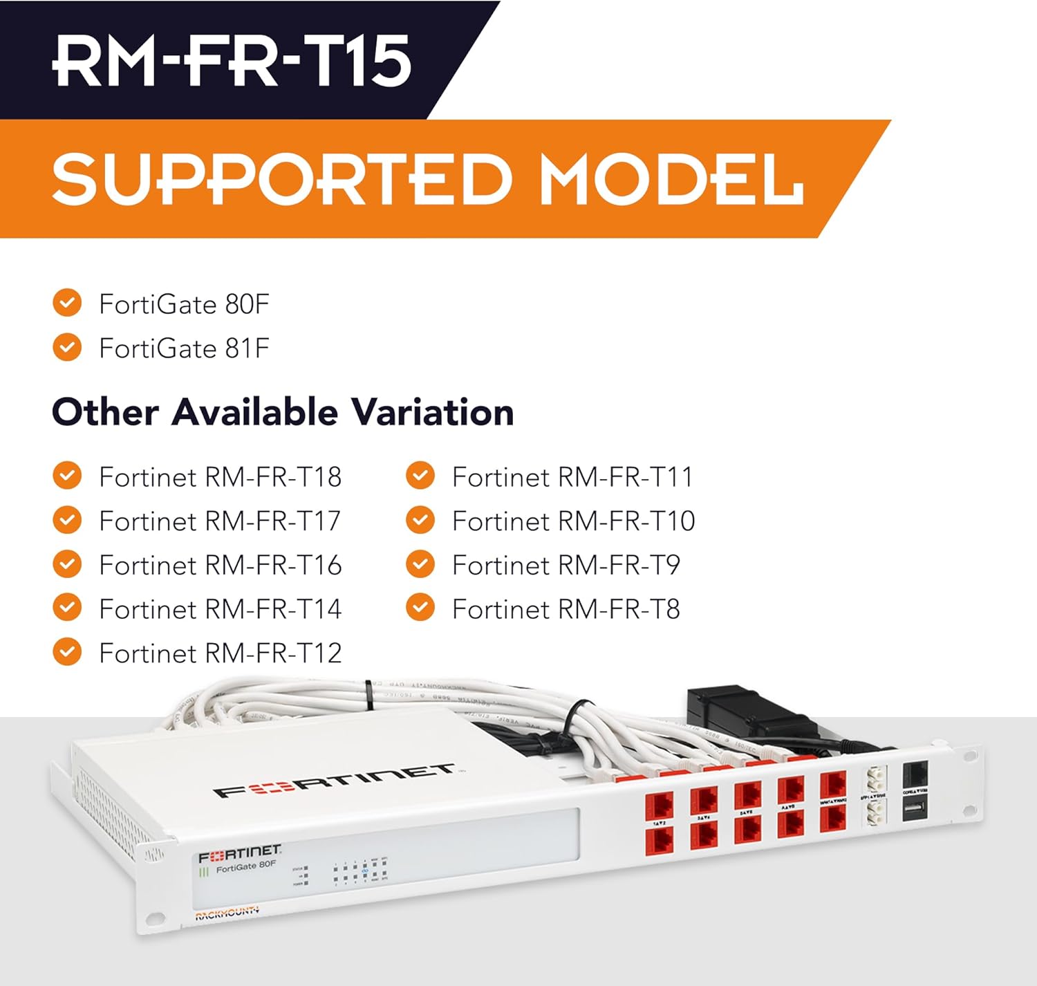 Rackmount.IT Rack Mount Kit for Fortinet FortiGate 80F / 81F / 80F-Bypass – 1U 19” Rackmount – Front-Facing Ports (RM-FR-T15)