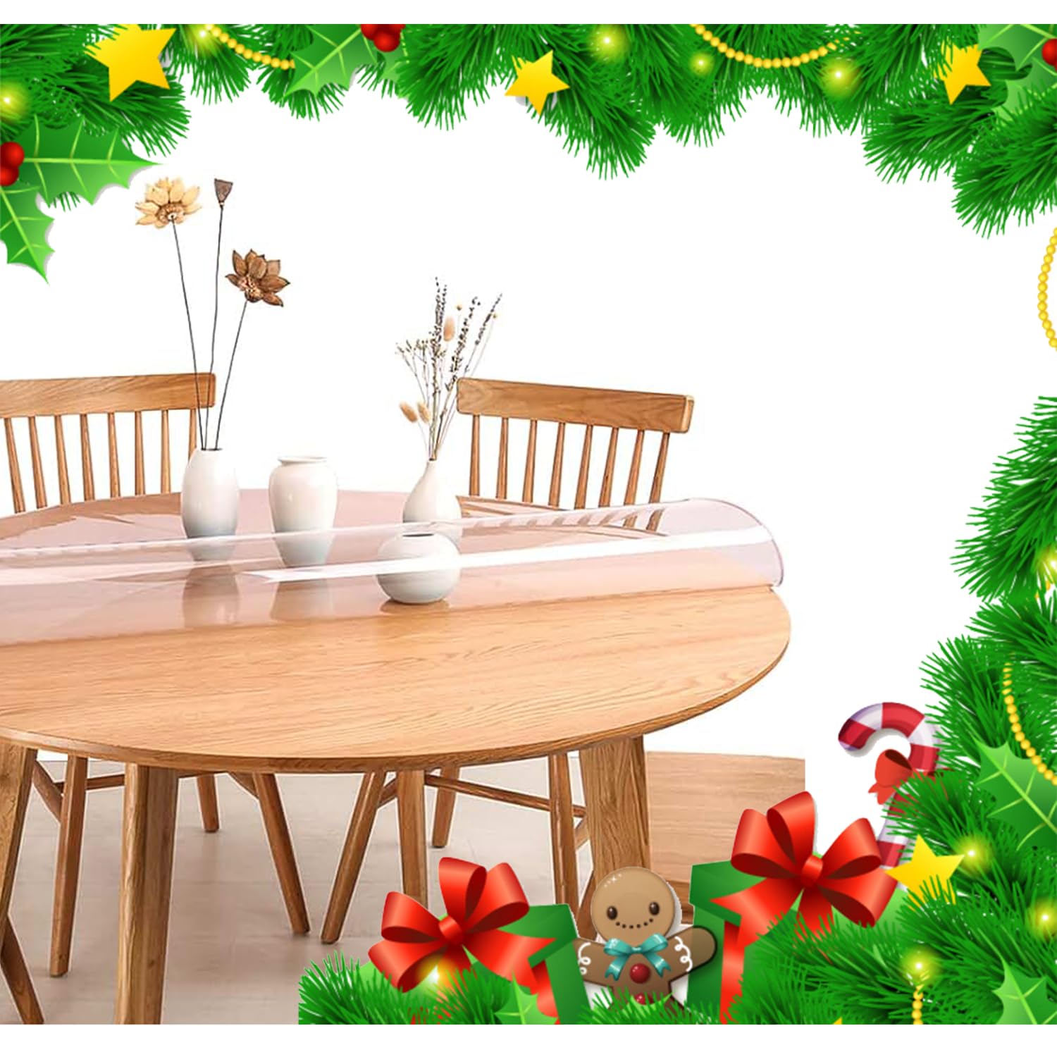 Round Clear Table Cover Protector, Round 143cm Clear Table Protector, 2 mm Thick Dinning Plastic Transparent Table Cover, Clear Table Pad Mat, Clear Plastic Tablecloth for Office and Home