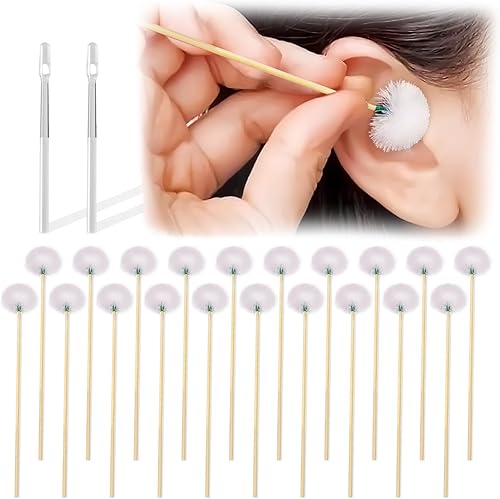 Orejeras de plumas de ganso 20 piezas de palo de masaje de bambú removedor de cera de oídos, herramienta de limpieza suave para mujeres adultas