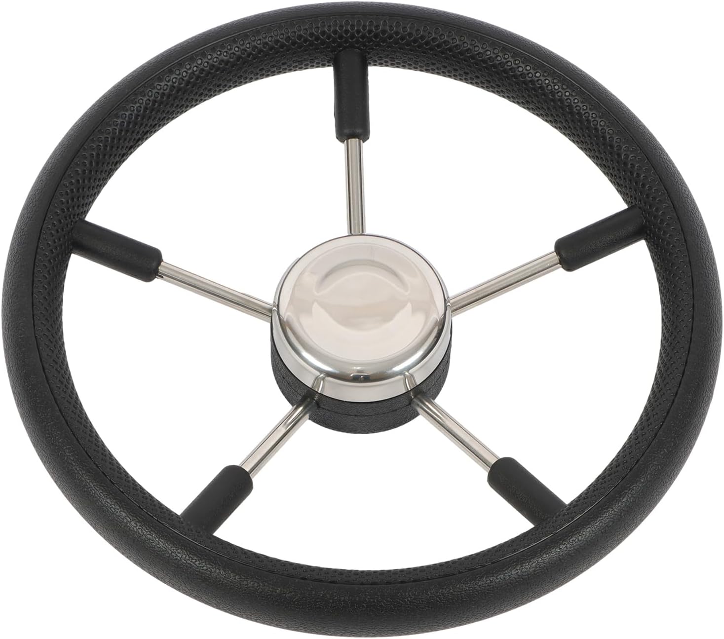 waltyotur Yacht Steering Wheel for Boat Yacht and More | 5 Spoke 13-7/8″ Stainless Steel Black Replacement for most sea ships, boats, yachts, pontoons, etc.