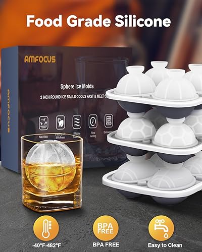 Miniatura 7 de Moldes grandes para cubitos de hielo, bandeja de hielo de silicona con tapa para fanáticos del baloncesto, fútbol y rugby, molde redondo para