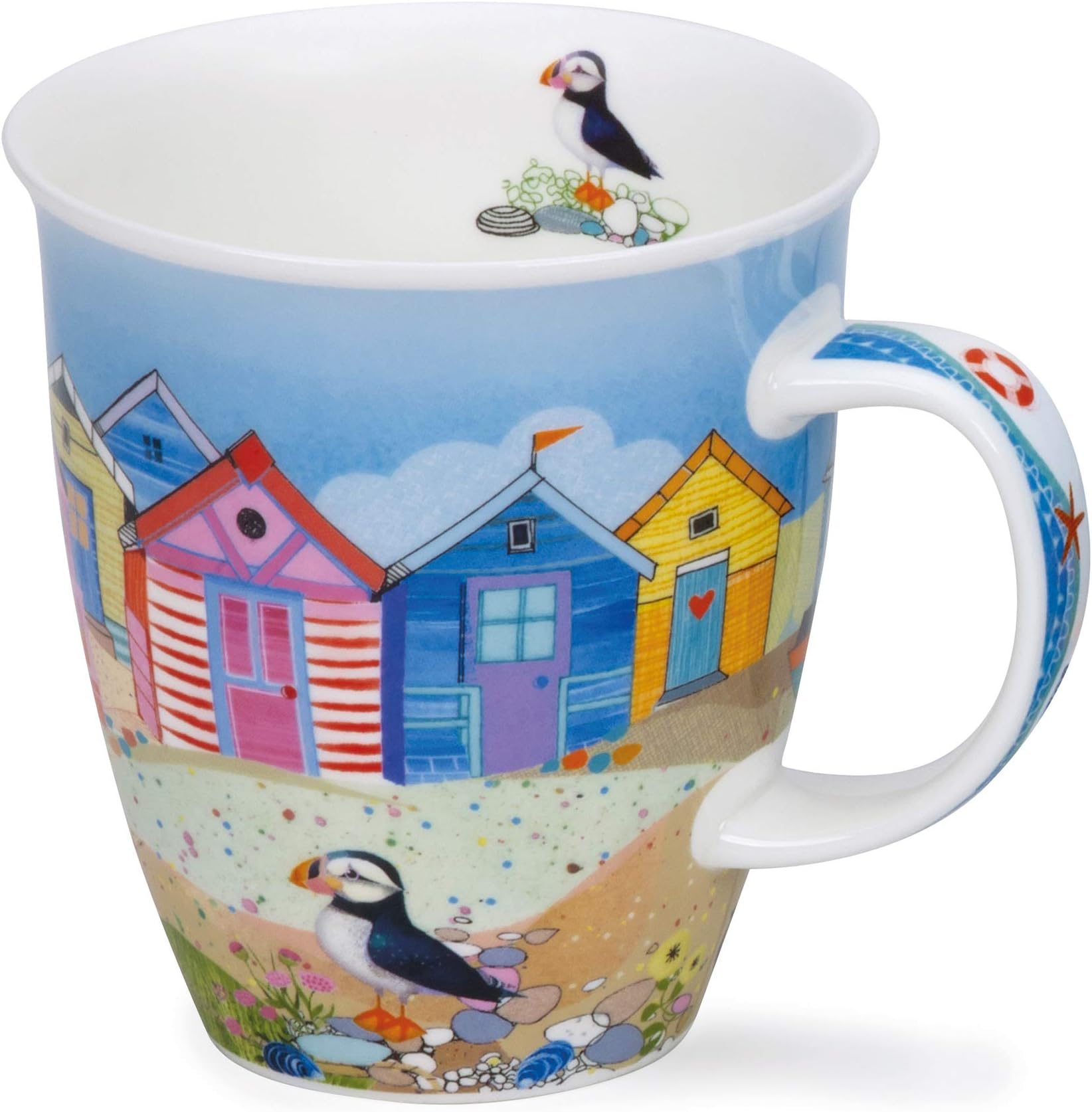 Fine Bone China Mug Nevis Shape Made in England Dishwasher & Microwave Safe - Shoreline (Beach Hut)