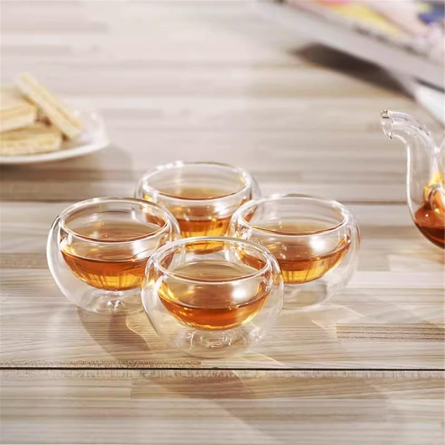 Glass Cups Set of 6 Double Walled Small Tea, Hand Blown Clear Borosilicate Tasting Cup for Juice