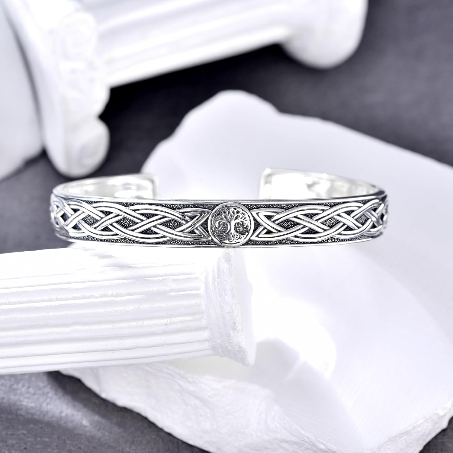 Tree of Life Bangle for Men 925 Sterling Silver Celtic Knot Tree of Life Cuff Bangle Bracelet for Dad Husband